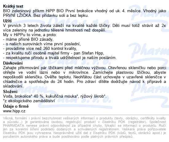 Hipp První Brokolice Bio 4/6m 125g - popis