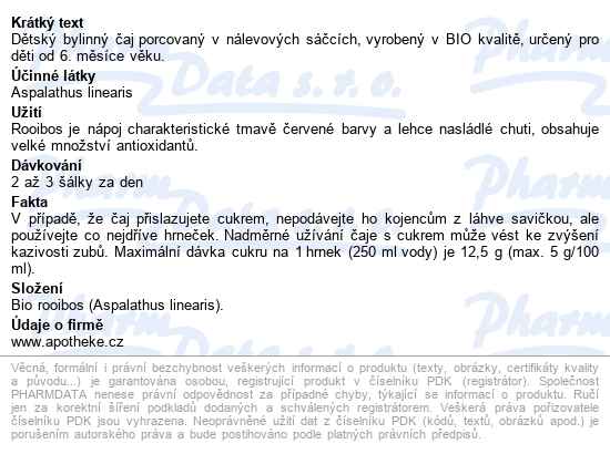 Apotheke Dětský Bylinný čaj Rooibos Bio 20x1.5g - popis
