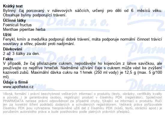 Apotheke Dětský Bylinný čaj Dobré Tráv.bio 20x1.5g - popis