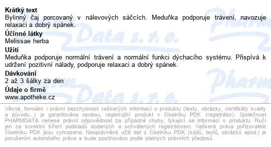 Apotheke Meduňka Lékařská čaj 20x1.5g - popis