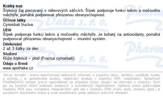 Apotheke šípek Plod čaj 20x2.5g - popis