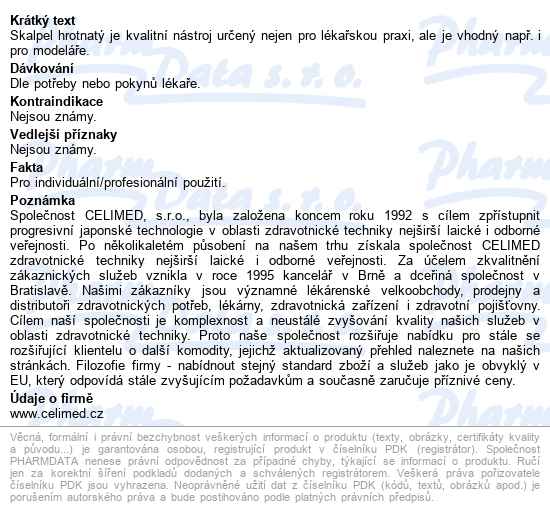 Skalpel Hrotnatý 30mm 3-0018-13 Celimed - popis