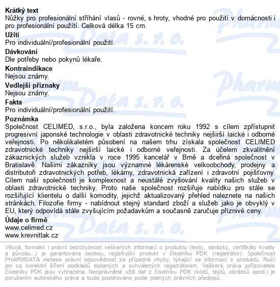 Nůžky Si-008 Na Vlasy Rov.hrotn.15cm Celimed - popis