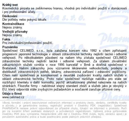 Pinzeta Si-014 Kosmetická šikm.hrana 9cm Celimed - popis