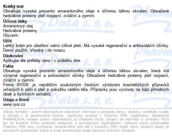Ryor Ryamar Den.krém S Amarant.ol.+hedvábím 50ml - popis