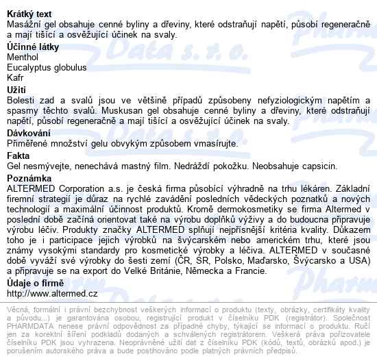 Muskusan Hřejivý Gel 120g - popis