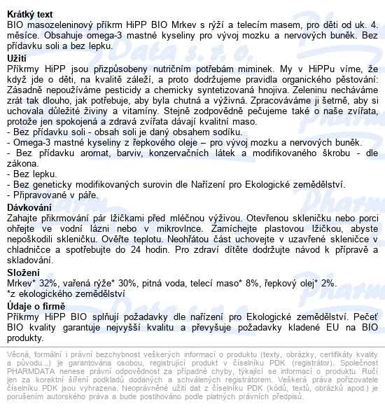 Hipp Mrkev S Rýží A Telecím M. Bio 4/6m 190g - popis