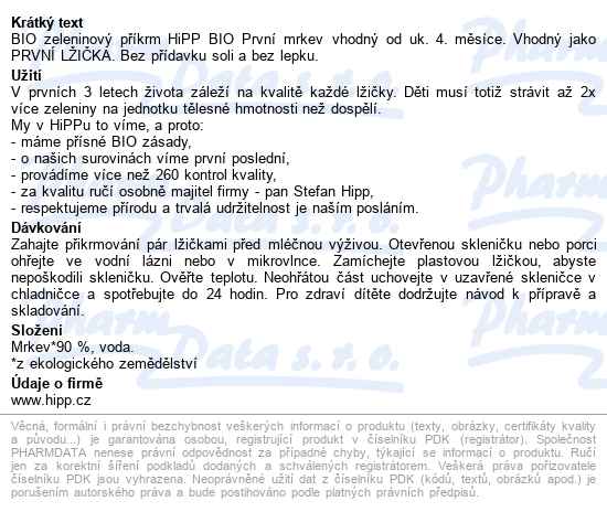 Hipp První Mrkev Bio 4m 125g - popis