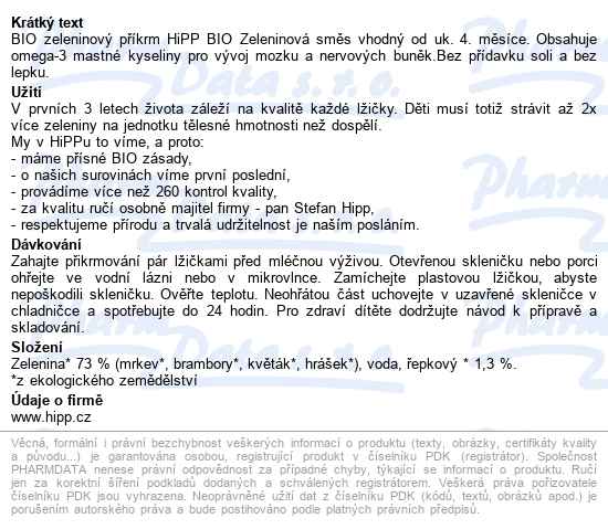 Hipp Zeleninová Směs Bio 4m 125g - popis