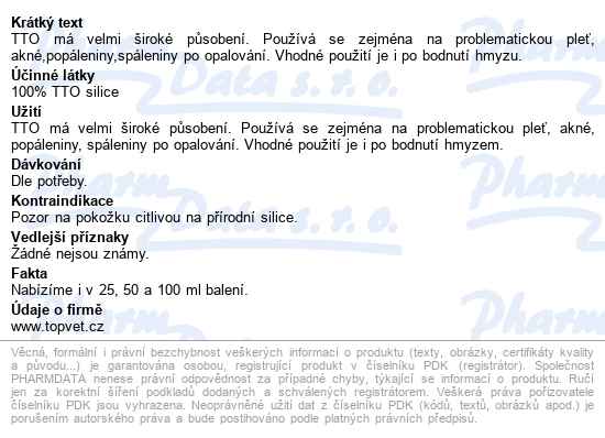 Topvet Tea Tree Oil 100% 10ml - popis