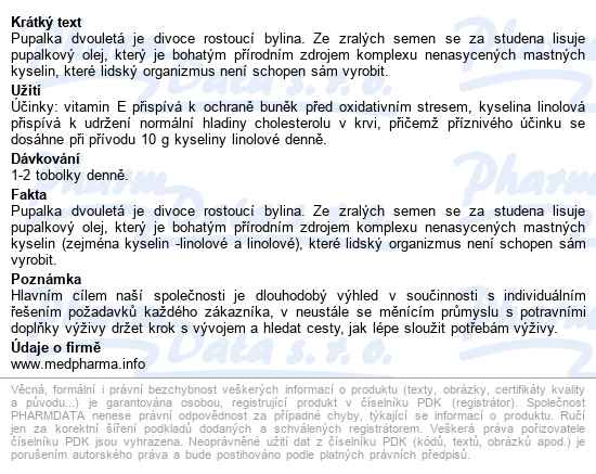 Medpharma Pupalka Dvouletá 500mg+vit.e Tobolek 67 - popis