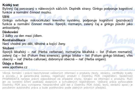 Apotheke Dobrá Paměť S Ginkgo Biloba čaj 20x1.5g - popis