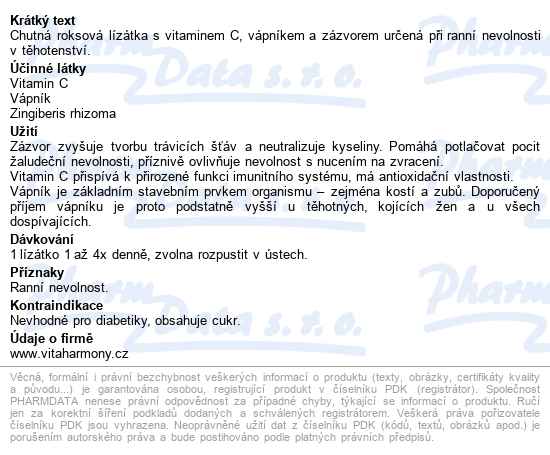 Vitaharmony Gravipop Nevolnost V Těhotenství 12ks - popis