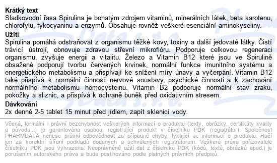 Bio Spirulina 500mg Tbl.300 - popis