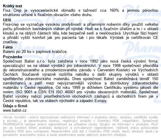 Obinadlo Elastické Fixa Crep 12cmx4m,tažnost 160%,20ks - popis