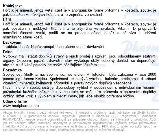 Medpharma Hořčík 300mg+vit.d3 Tbl.107 - popis