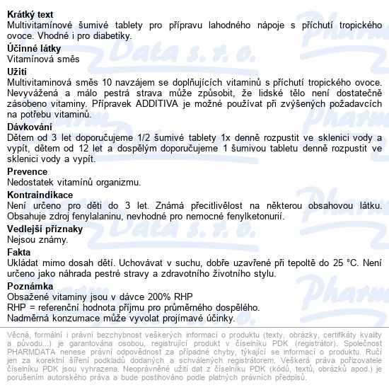Additiva Multivitamin Tropic šum.tbl.20 - popis