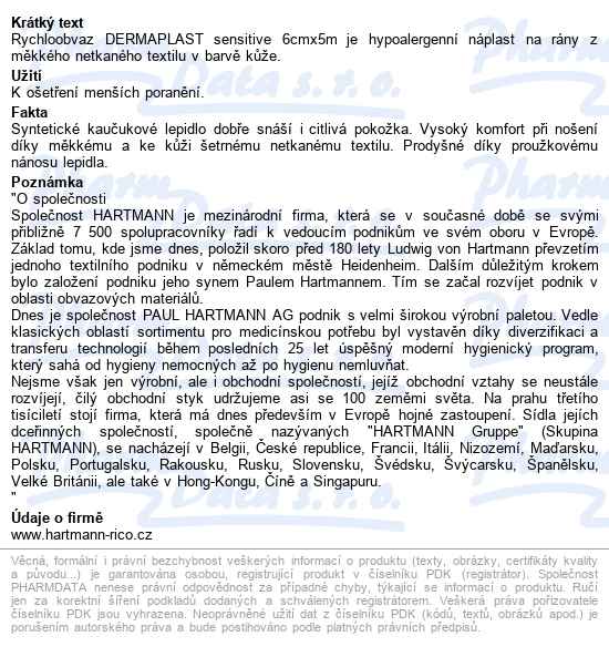 Rychloobvaz Dermaplast Sensitive 6cmx5m - popis