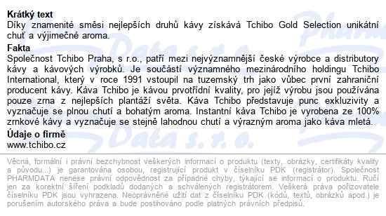 Tchibo Gold Selection 200g Instant.káva - popis