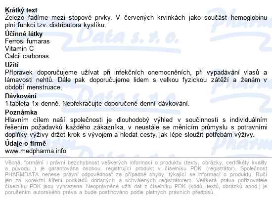 Medpharma železo 20mg+vit.c Tbl.107 - popis
