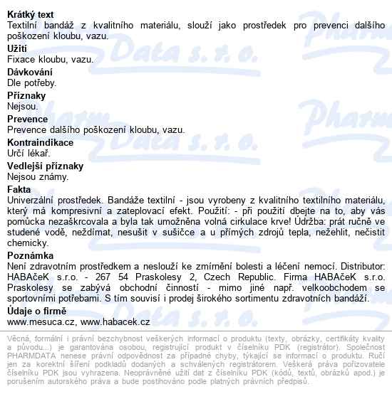 Bandáž Kotníku - Textil - Velikost S - popis