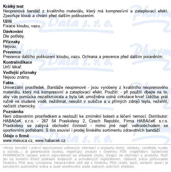 Bandáž Kolene 0711 - Neoprén - Vel. Univerzální - popis
