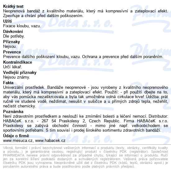 Bandáž Lokte - Neoprén - Velikost Univerzální - popis
