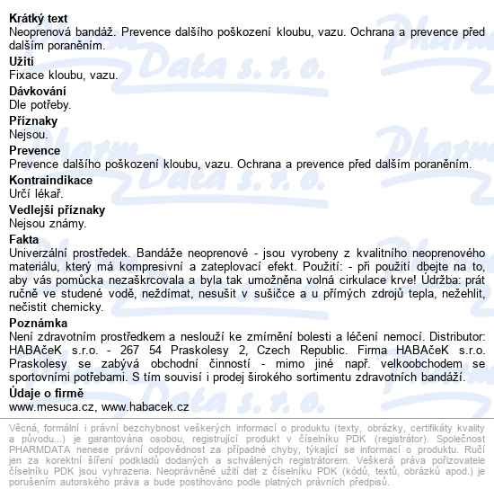 Bandáž Kolene - Neoprén - Velikost M - popis