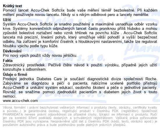 Lancety Accu-chek Softclix 25 inz.režim,lancety pro odběr kapilární krve,25ks - popis