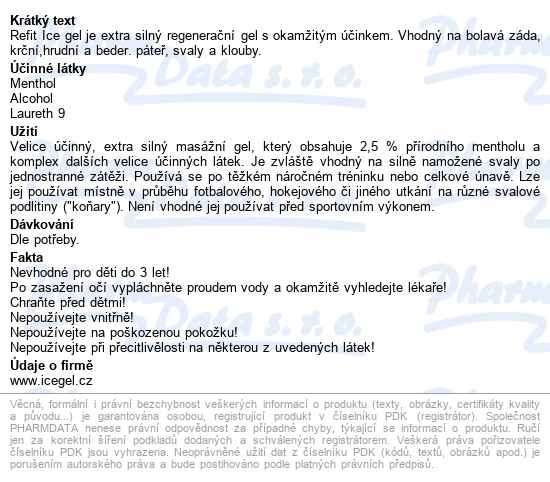 Refit Ice Gel Menthol Extra Xxl 500ml - popis