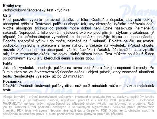 Těhotenský Test Rapiclear Direct Super Sens.1ks - popis