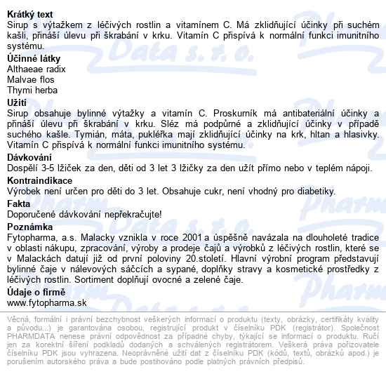 Tatranská Průduš.směs Bylin.sirup 100ml Fytophar. - popis