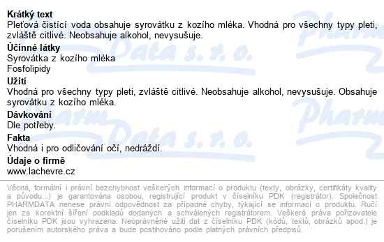La Chevre Pleťová čistící Voda 200g - popis