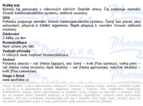Apotheke čaj Na žíly S Pohankou 20x1.5g - popis