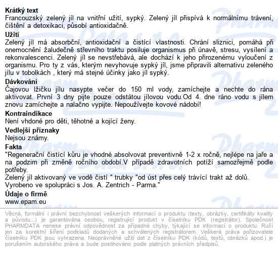 Zelený Jíl Sypký 170g Zentrichova Apatyka-parma - popis