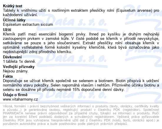 Vitaharmony Křemík 125mg Tbl.90 - popis