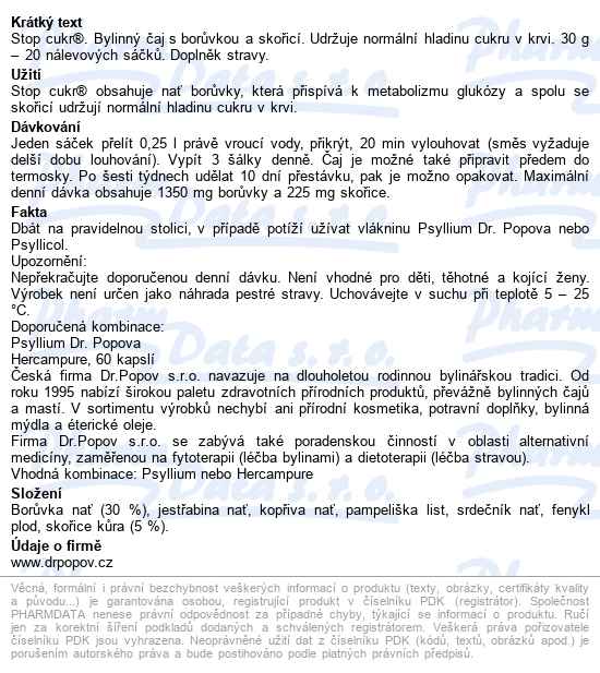 Dr.popov čaj Stop Cukr 20x1.5g - popis