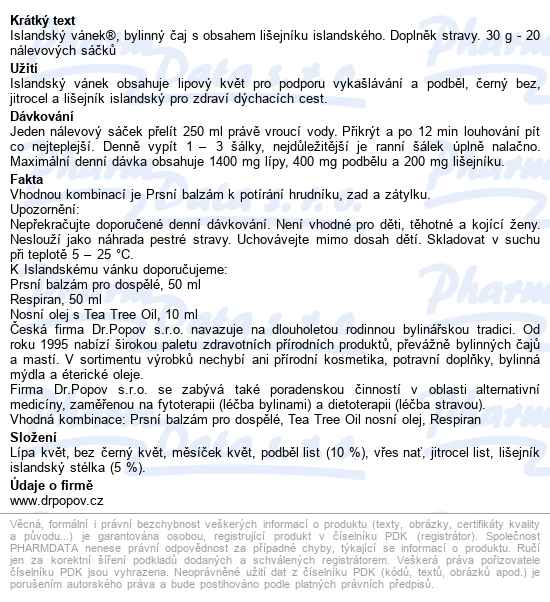 Dr.popov čaj Islandský Vánek 20x1.5g - popis