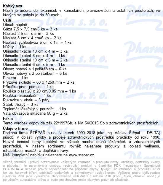 Lékárnička Nástěnná Výměnná Náplň Zm30 30 Osob - popis