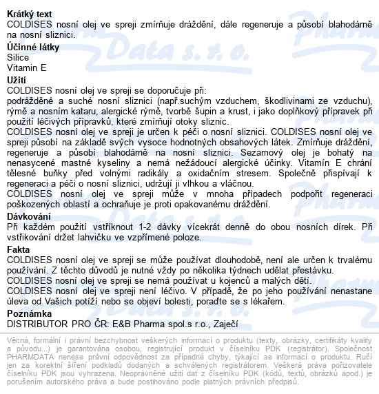 Coldises Nosní Olej Ve Spreji 10ml - popis