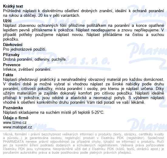 Matopat Náplast Transparent 20ks - popis