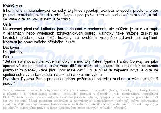 Natahovací Kalhotky Drynites Pro Chlapce 4-7 Let savost 1340ml, váha 17-30kg, 10ks - popis