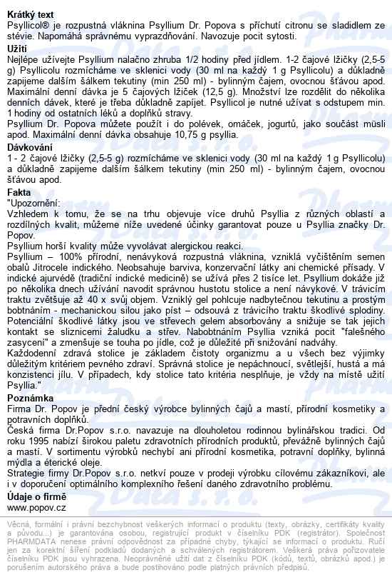Dr.popov Psyllicol Příchuť Citron 100g - popis