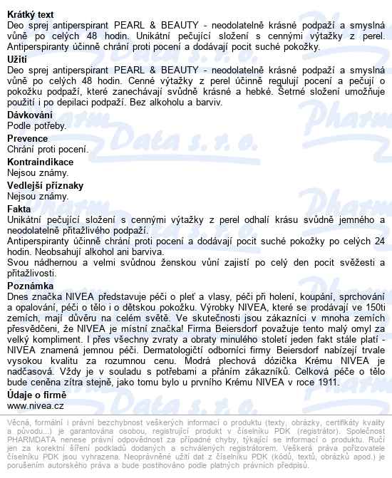 Nivea Pearl&Beauty deodorant ve spreji 150 ml - popis