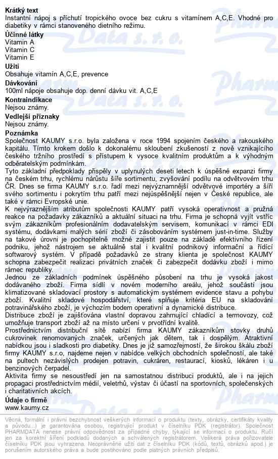 Bolero Multivitamín Inst.nápoj Bez Cukru 8g - popis