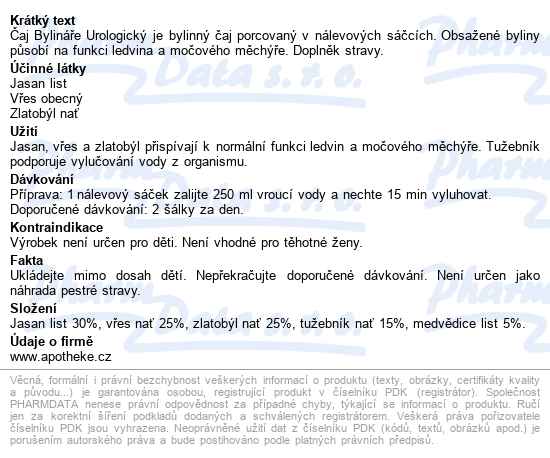 čaj Bylináře Urologický 40x1.6g - popis