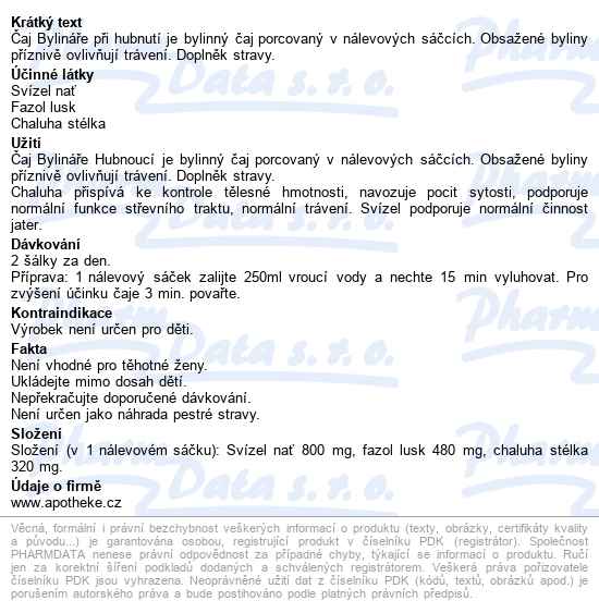 čaj Bylináře Při Hubnutí 40x1.6g - popis