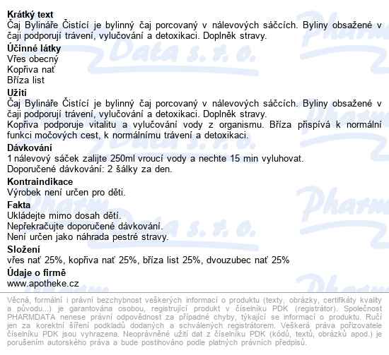 čaj Bylináře čistící 40x1.6g - popis