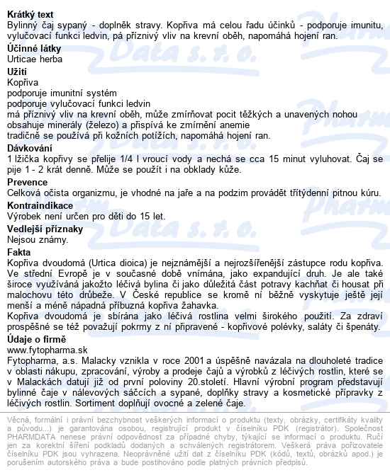 Kopřivový čaj 40g Fytopharma - popis