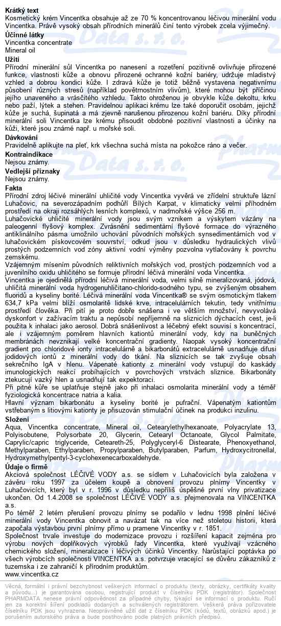 Vincentka Hydratační Krém 75ml - popis